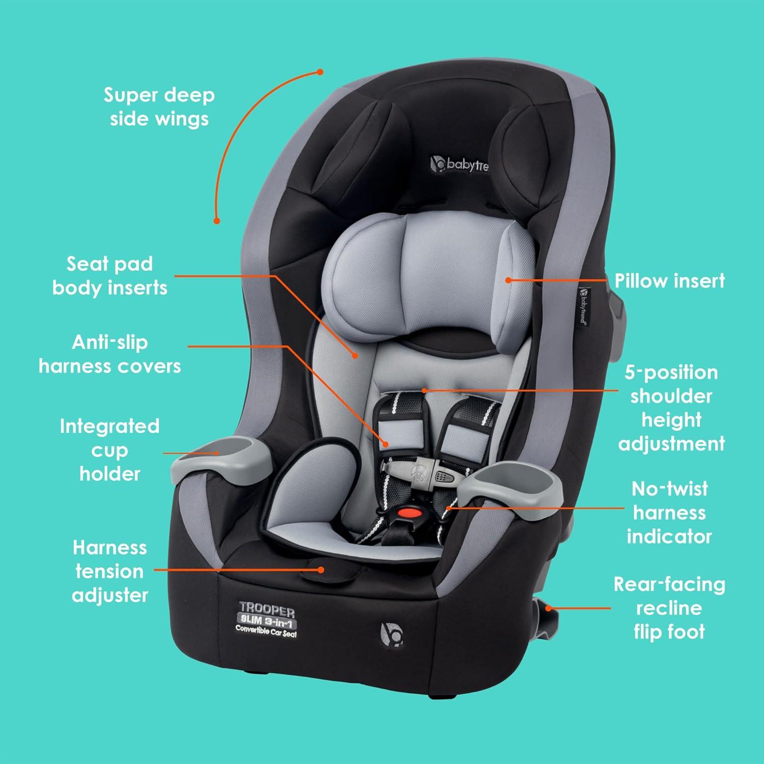 Silla de Auto Convertible 3-en-1 Baby Trend Trooper Slim Negro