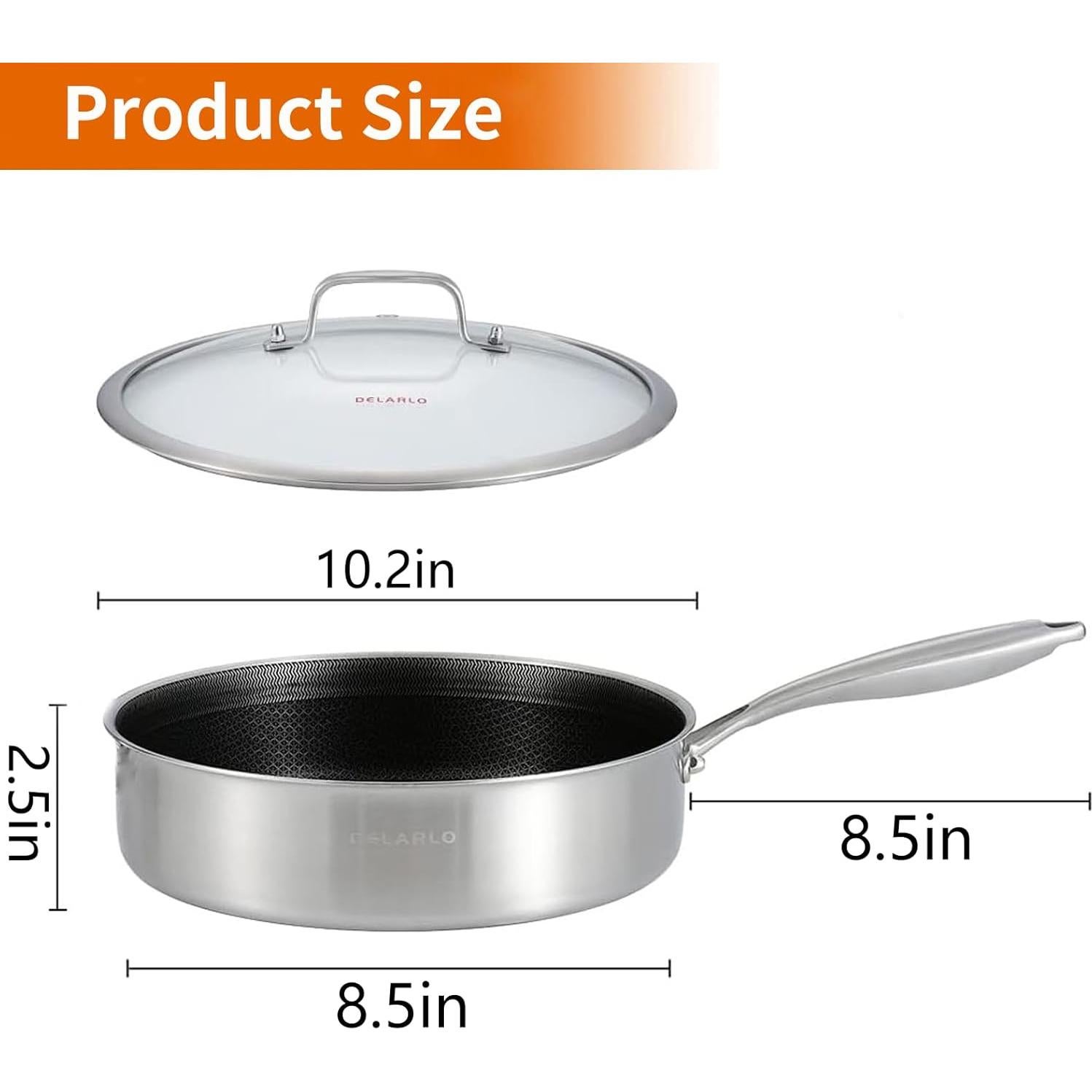 Sartén de Acero Inoxidable DELARLO 3QT 28.4cm Antiadherente