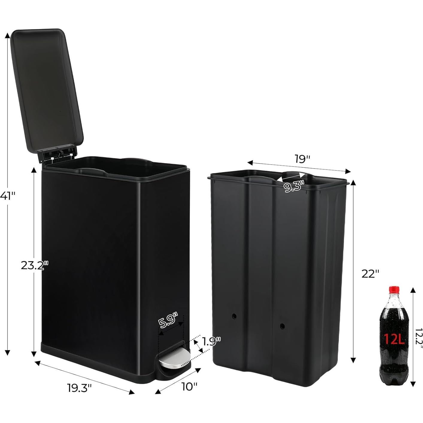 Cubo de Basura Slim Arlopu 50L Acero Inoxidable Negro