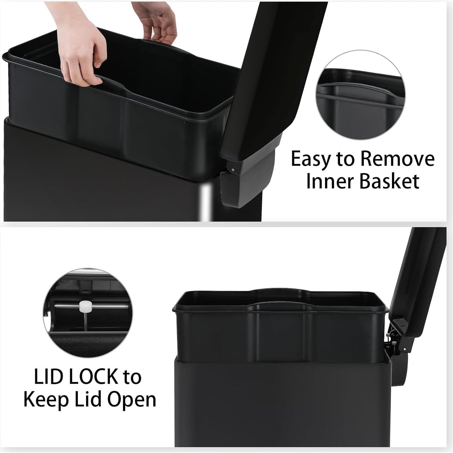 Cubo de Basura Slim Arlopu 50L Acero Inoxidable Negro