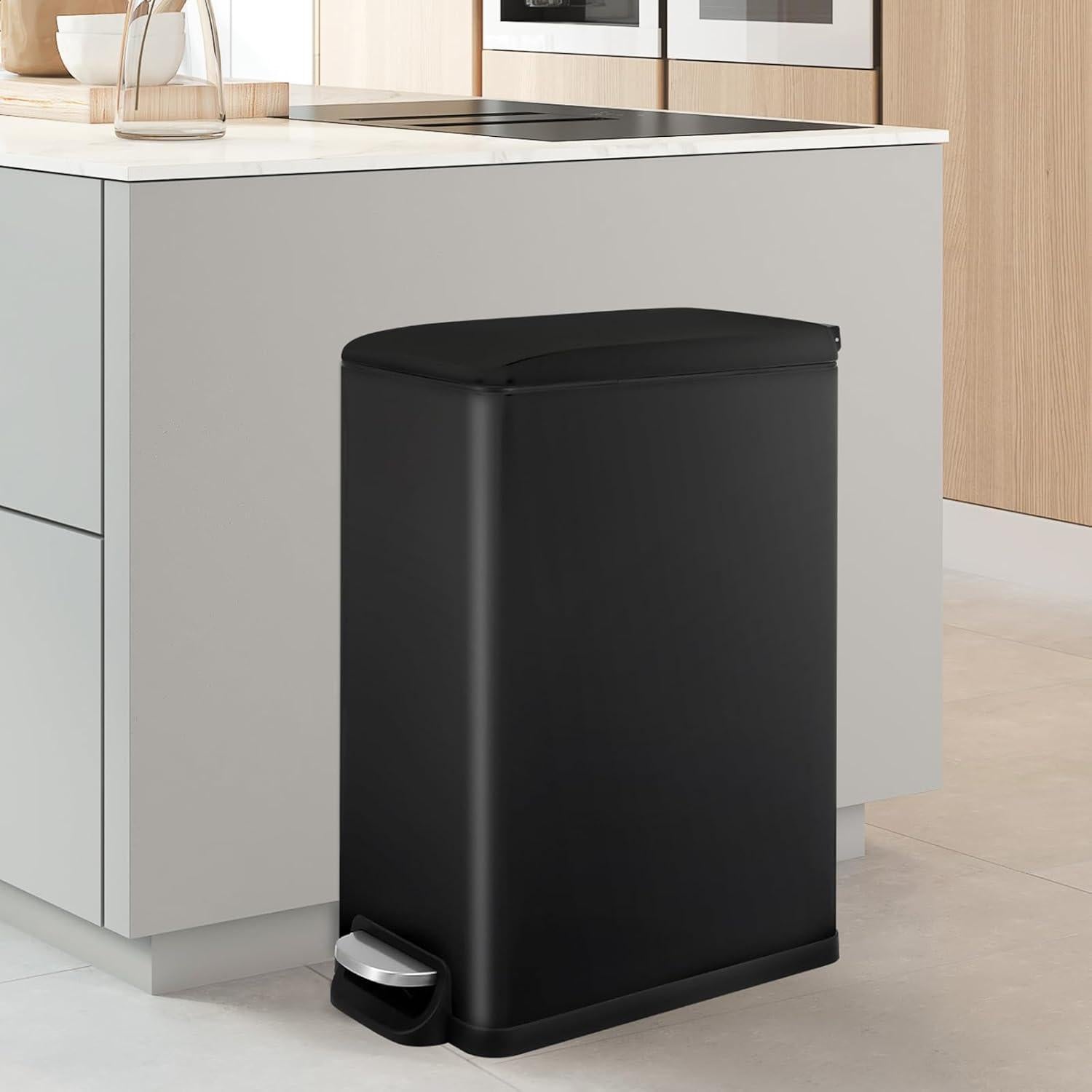 Cubo de Basura Slim Arlopu 50L Acero Inoxidable Negro