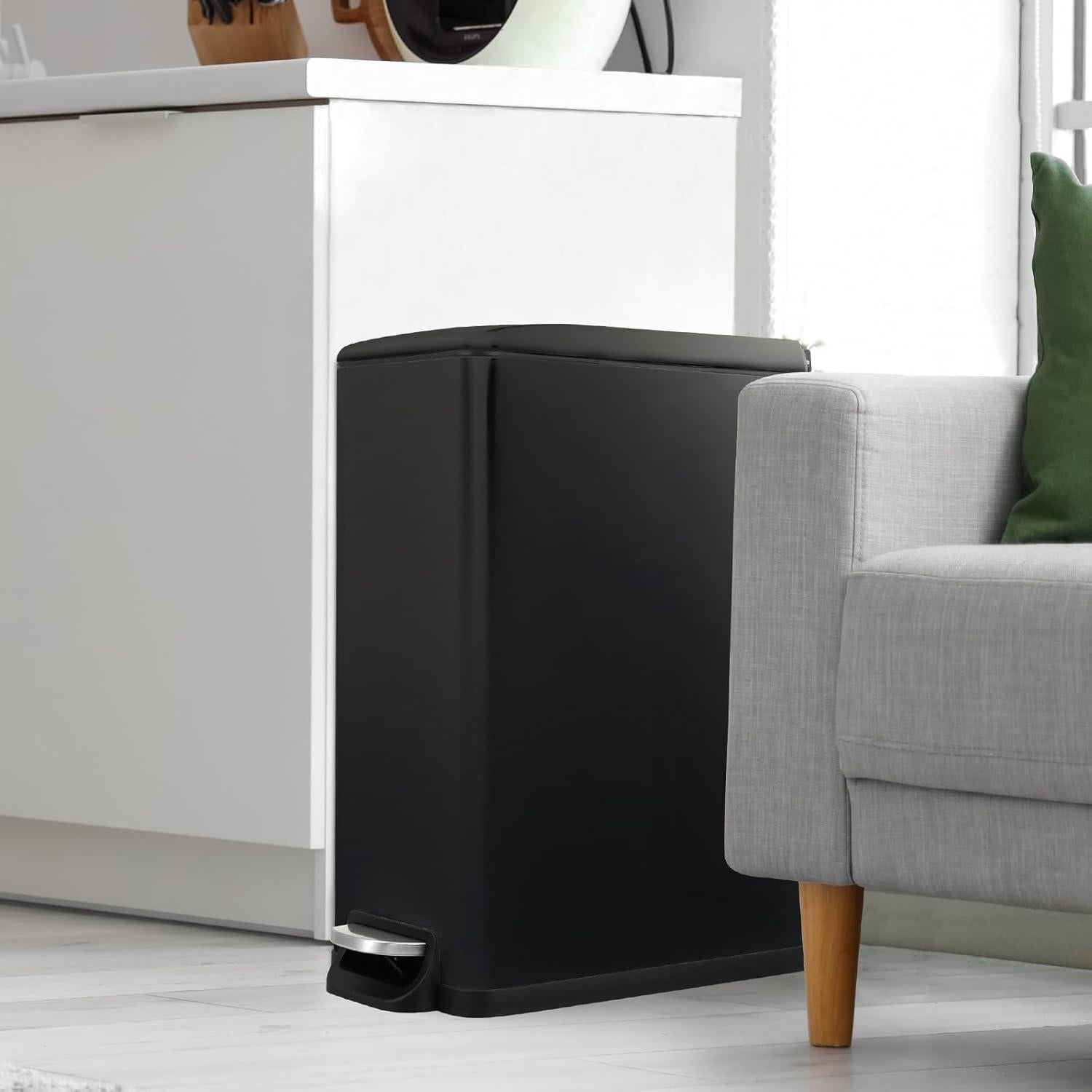 Cubo de Basura Slim Arlopu 50L Acero Inoxidable Negro