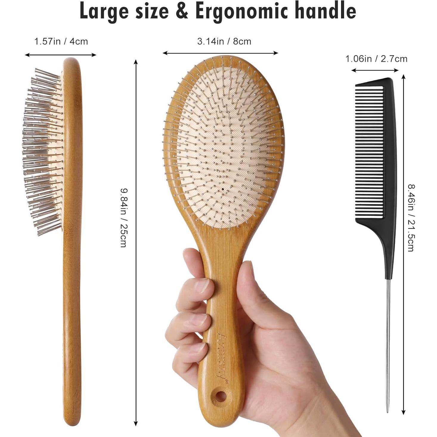 Cepillo de Pelo Paddle Aznrszy Ovalado de Bambú y Acero Inoxidable