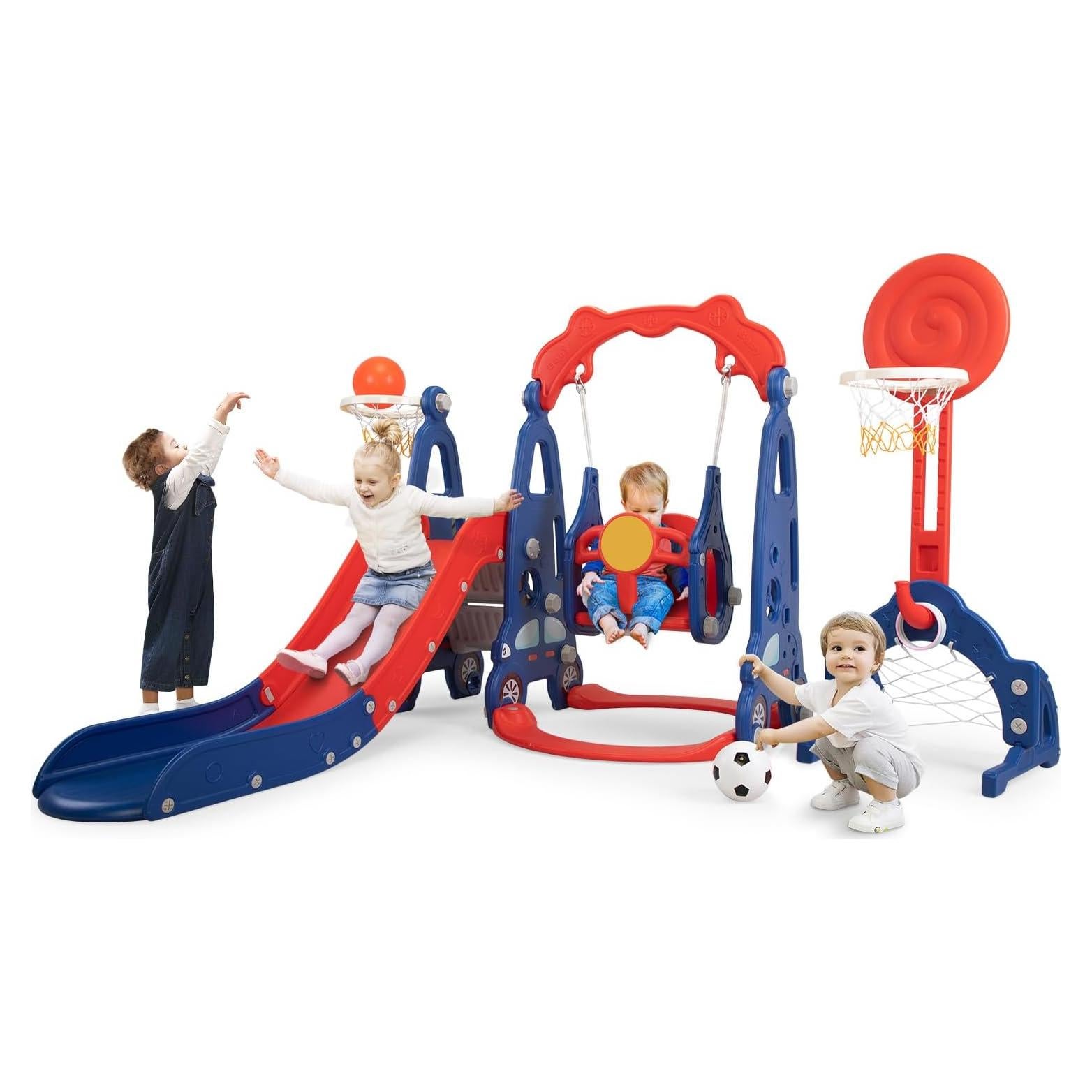 Parque Infantil 5 en 1 Nyeekoy con Tobogán y Columpio