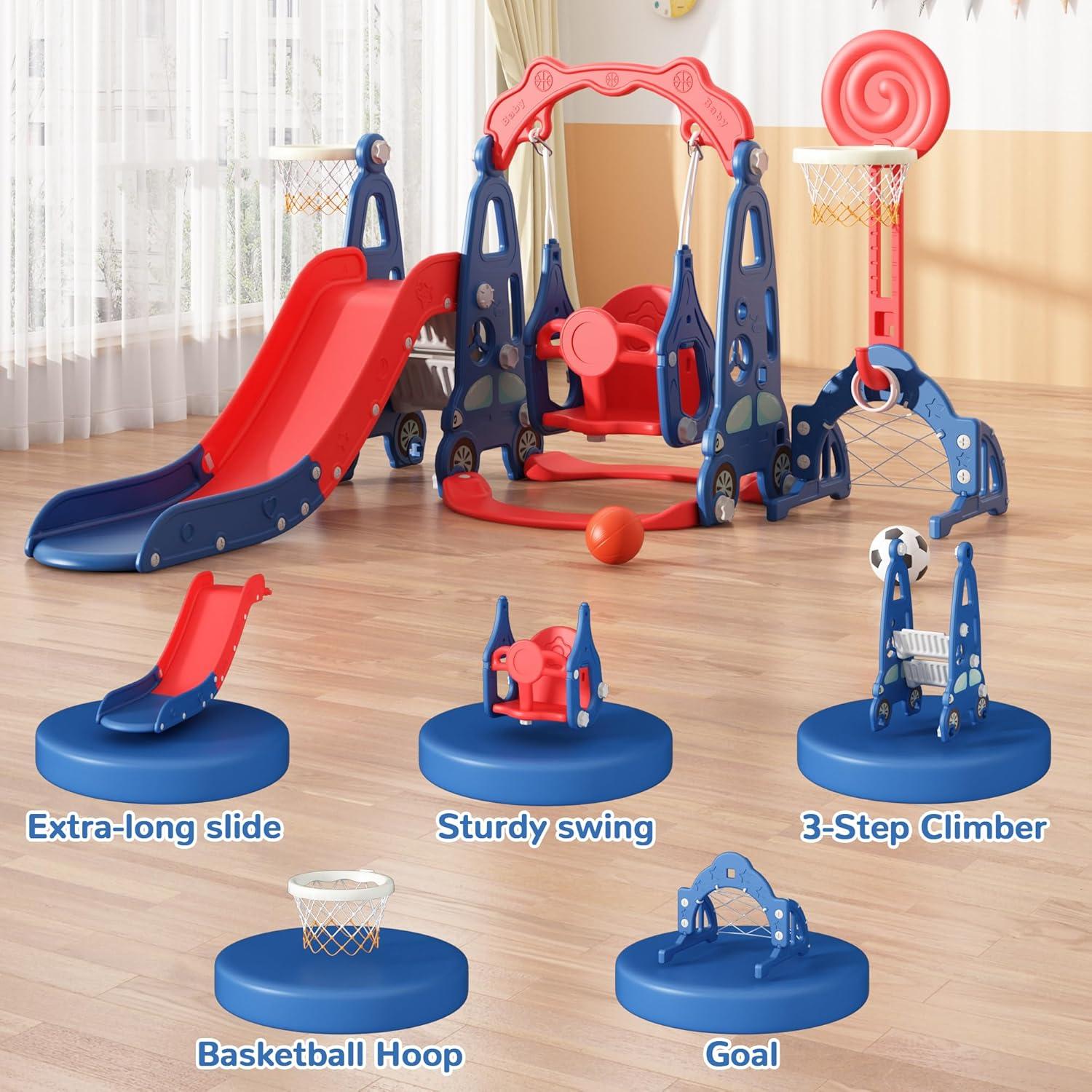 Parque Infantil 5 en 1 Nyeekoy con Tobogán y Columpio