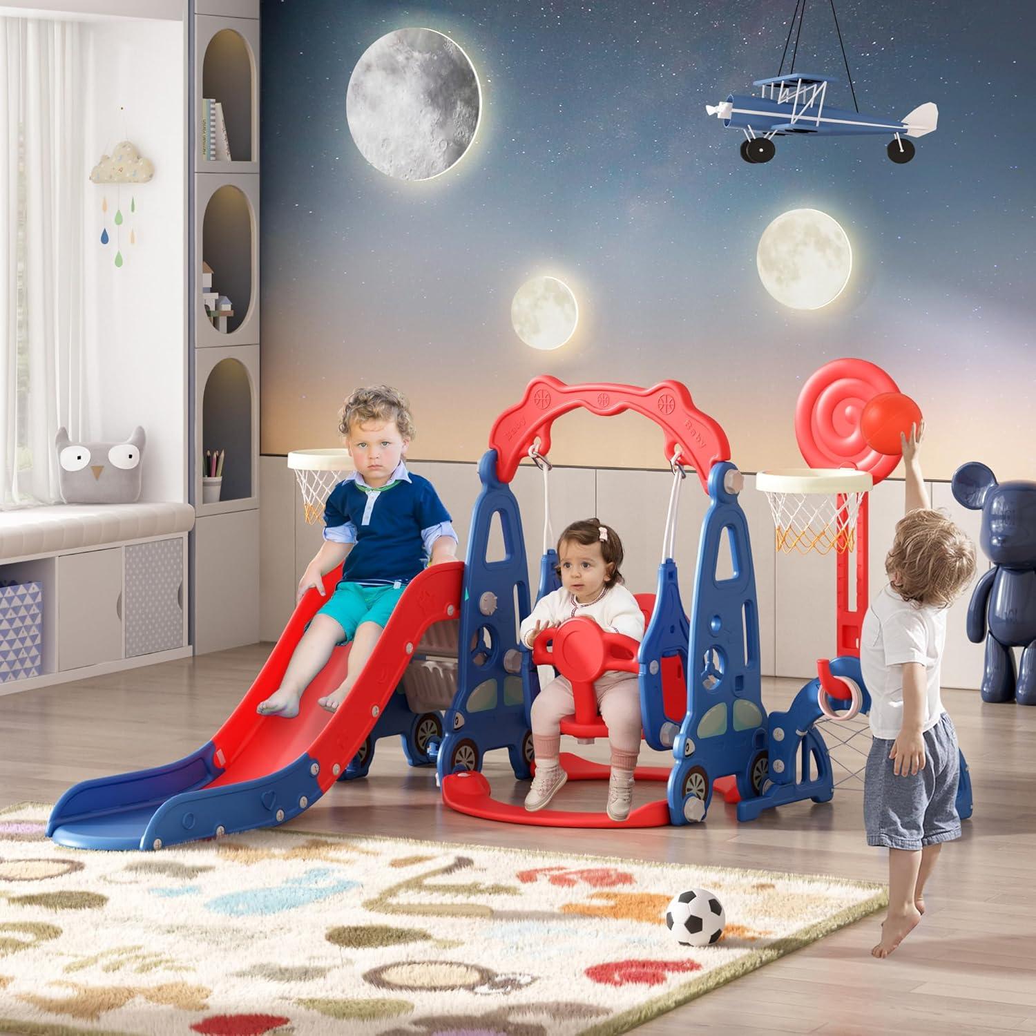 Parque Infantil 5 en 1 Nyeekoy con Tobogán y Columpio