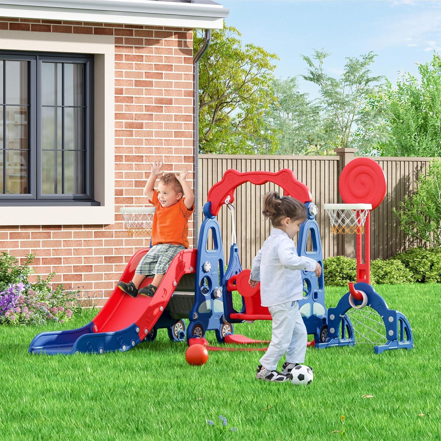 Parque Infantil 5 en 1 Nyeekoy con Tobogán y Columpio