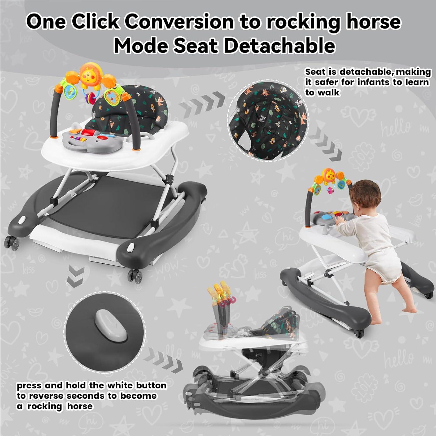 Andador Plegable 5 en 1 para Bebés Re-019 Gris, Altura Ajustable