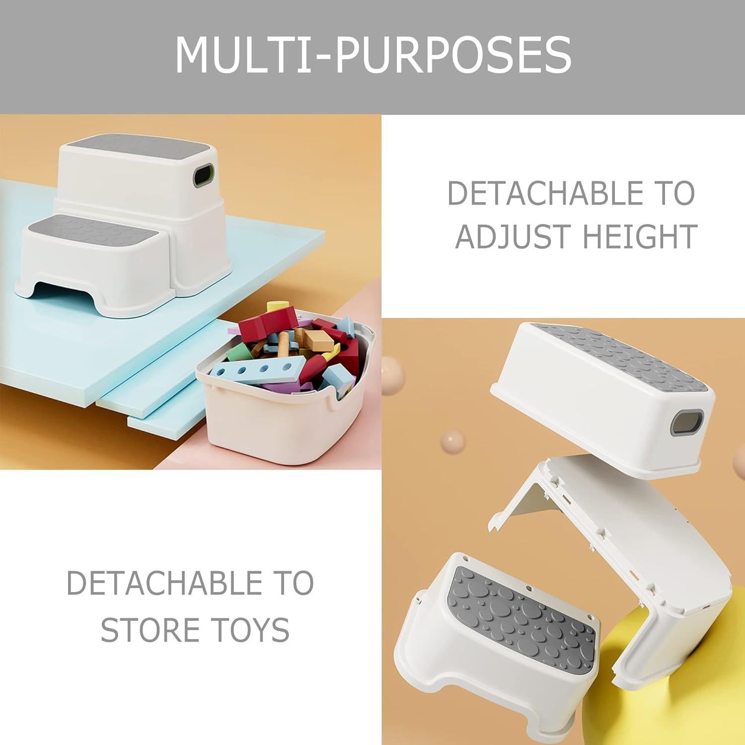 Escalón de 2 Pasos HOMKO para Niños - Antideslizante Gris