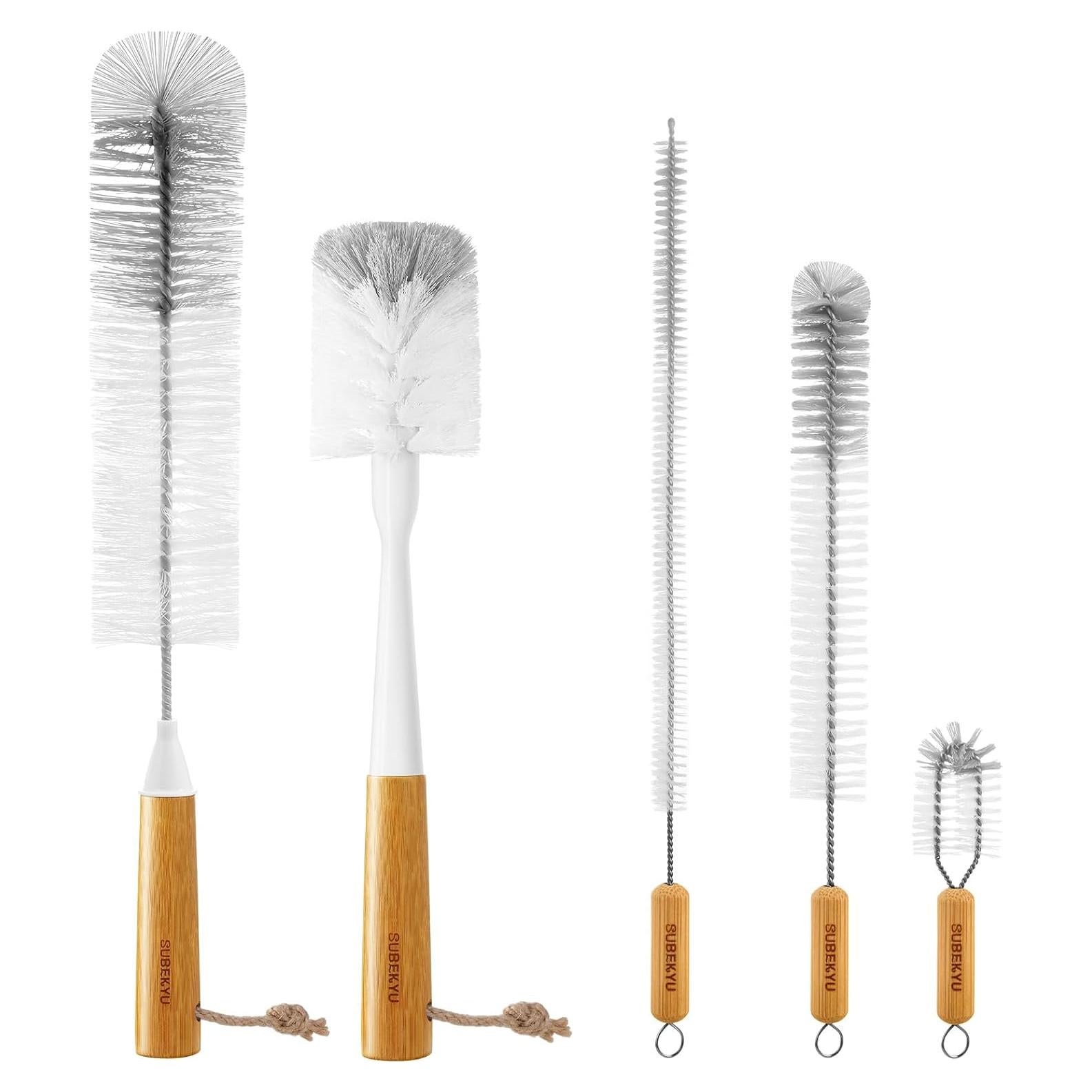 Set de Cepillos para Botellas SUBEKYU 5P, Nylon, Gris y Blanco