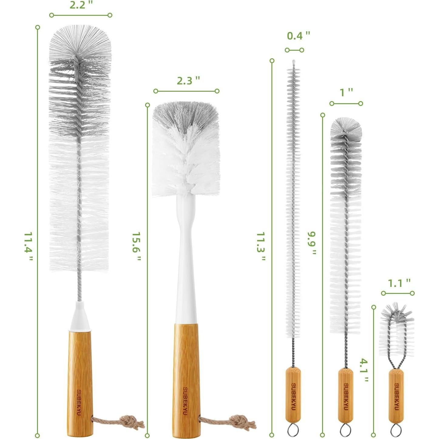 Set de Cepillos para Botellas SUBEKYU 5P, Nylon, Gris y Blanco