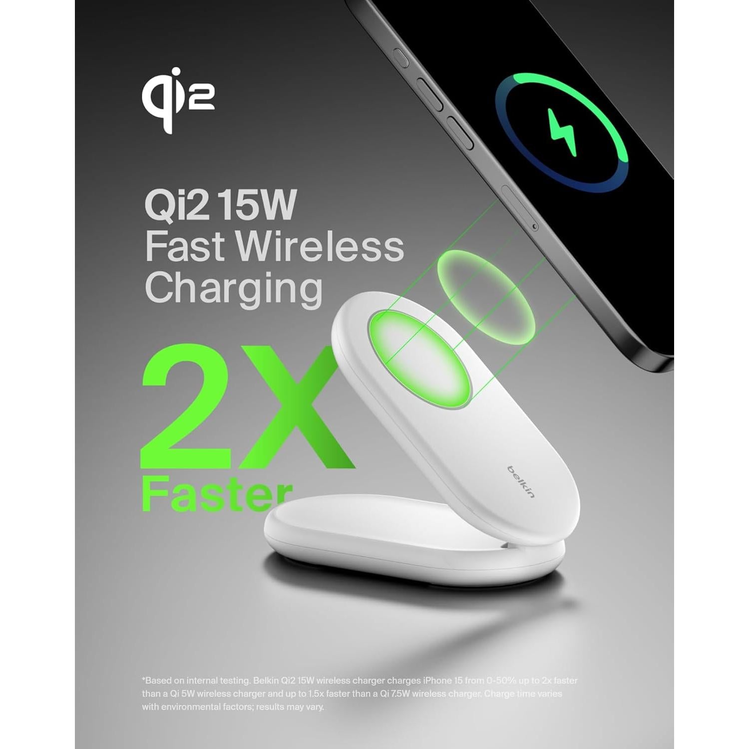 Cargador Inalámbrico Plegable Belkin 15W Qi2 MagSafe Blanco