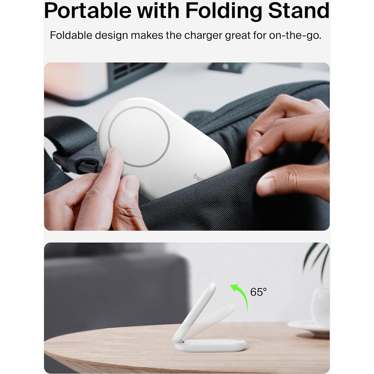 Cargador Inalámbrico Plegable Belkin 15W Qi2 MagSafe Blanco