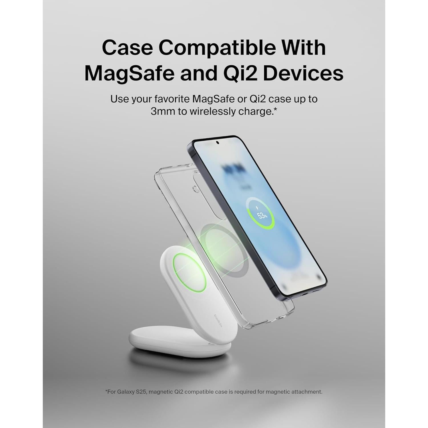 Cargador Inalámbrico Plegable Belkin 15W Qi2 MagSafe Blanco