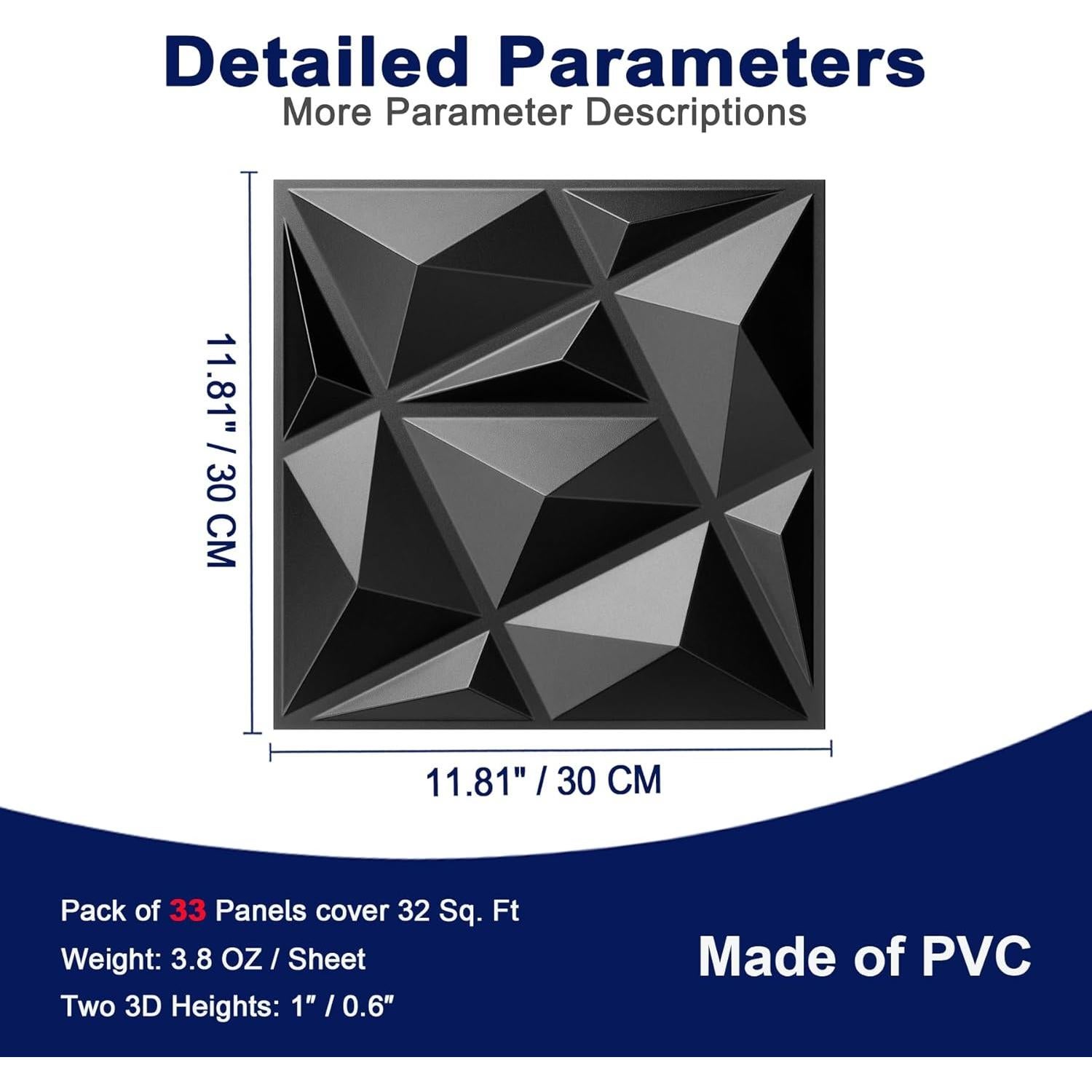 Paneles de Pared 3D MIX3D Negro 33 Piezas 30x30 cm