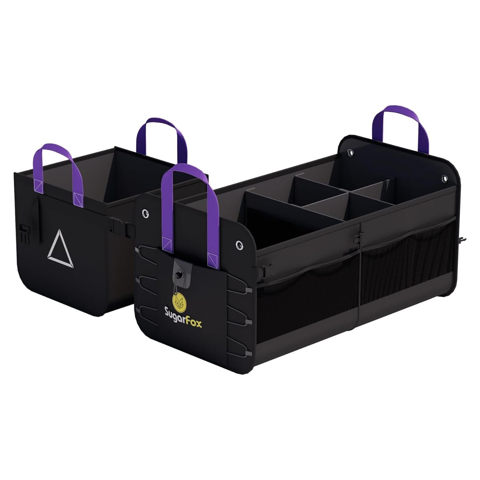 Car Trunk Organizer SUV, 84L SUV Trunk Organizer – Waterproof Foldable Modular Trunk Organizer with Mesh Pockets, Non-Slip Base, Black - M313