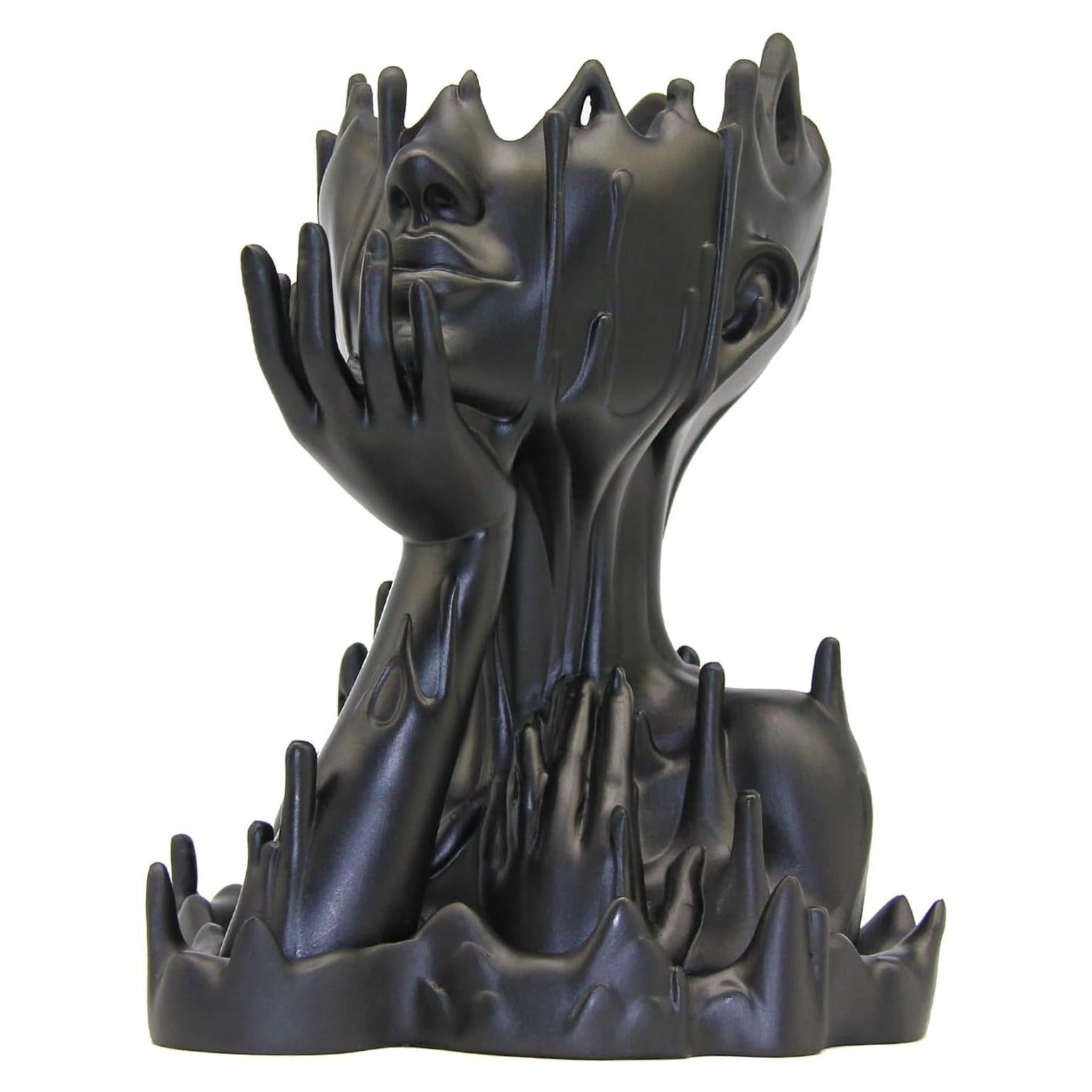 Maceta de Resina Mujer Derretida Poranlem 18 cm Negro