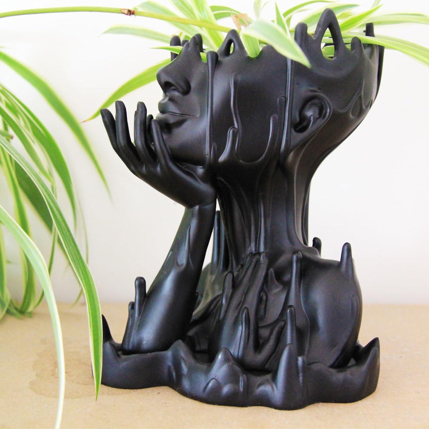 Maceta de Resina Mujer Derretida Poranlem 18 cm Negro