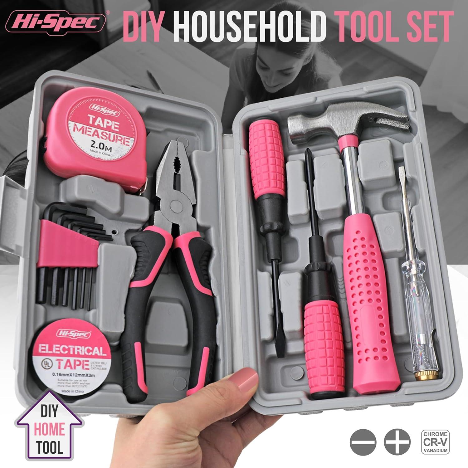 Kit de Herramientas Compacto Hi-Spec 13 Piezas Rosa para Bricolaje