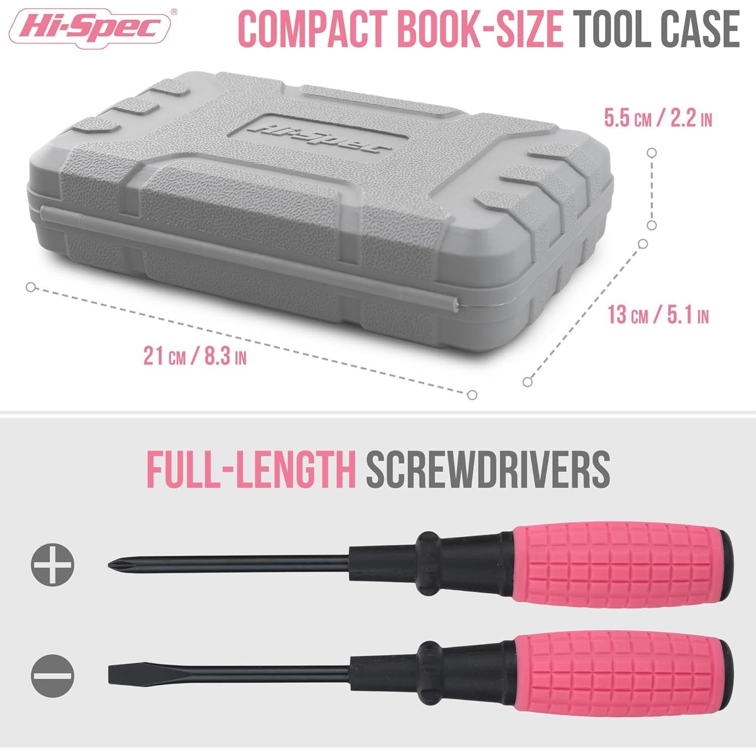 Kit de Herramientas Compacto Hi-Spec 13 Piezas Rosa para Bricolaje