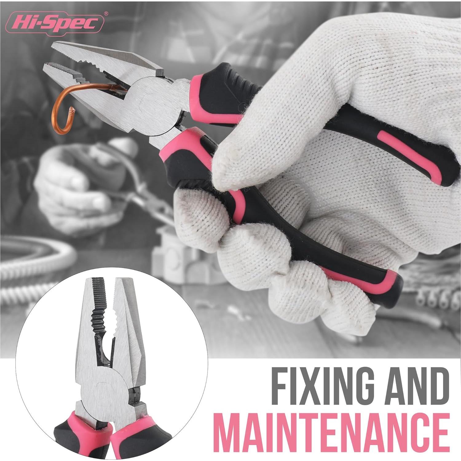 Kit de Herramientas Compacto Hi-Spec 13 Piezas Rosa para Bricolaje