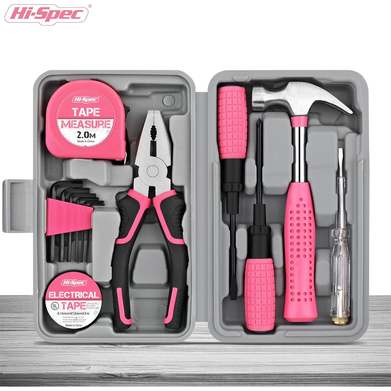 Kit de Herramientas Compacto Hi-Spec 13 Piezas Rosa para Bricolaje