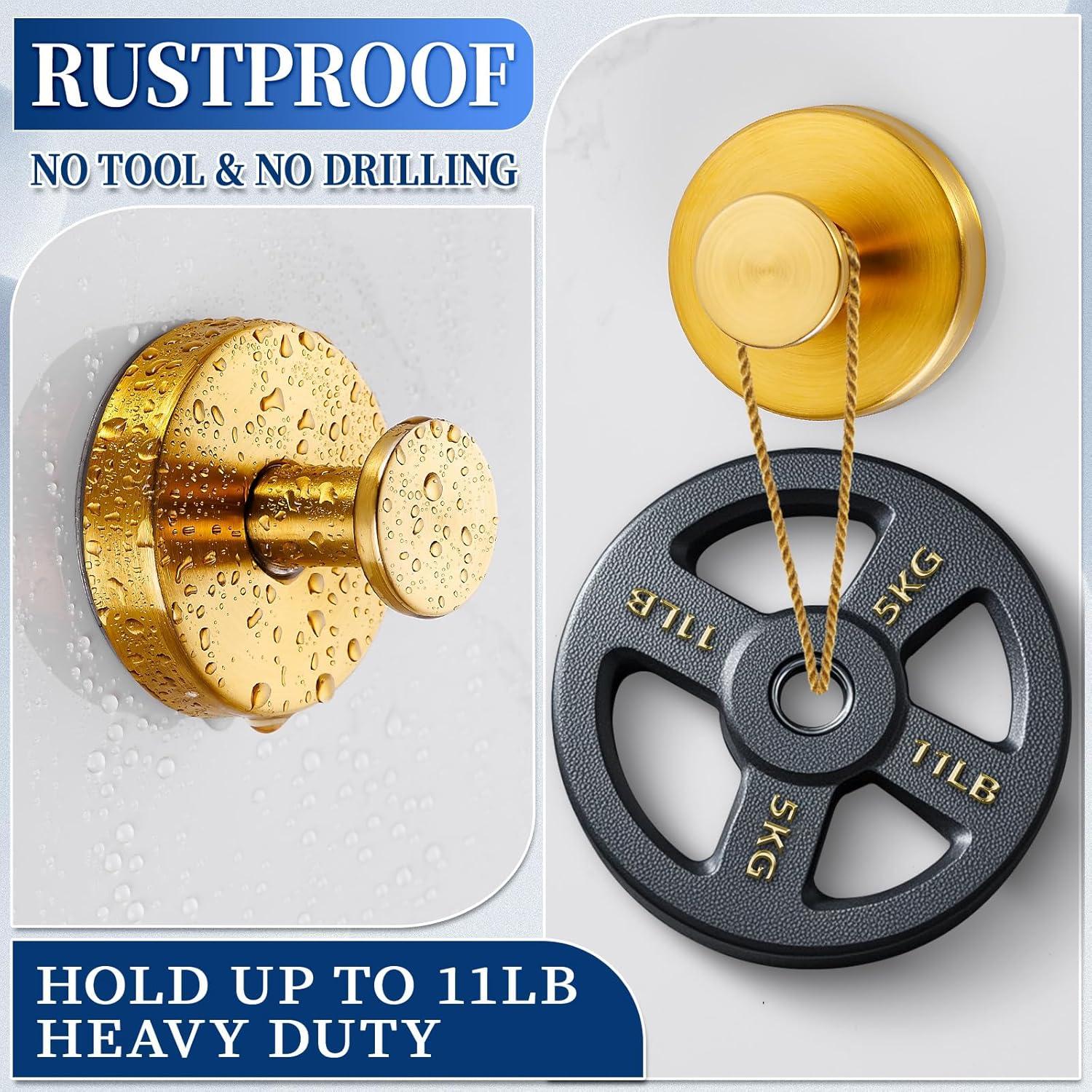 Ganchos de Ventosa Reutilizables Warlve Oro Cepillado 2 Unidades