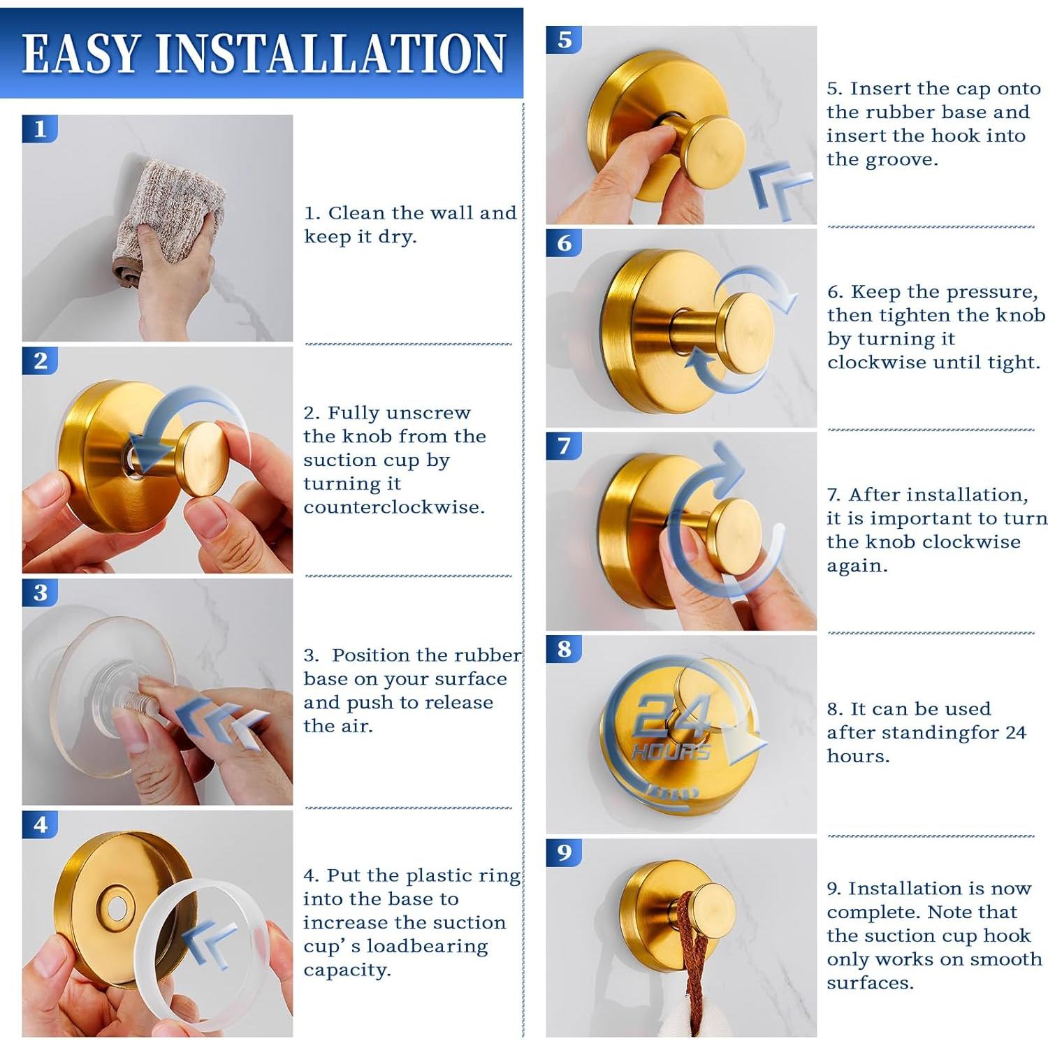 Ganchos de Ventosa Reutilizables Warlve Oro Cepillado 2 Unidades