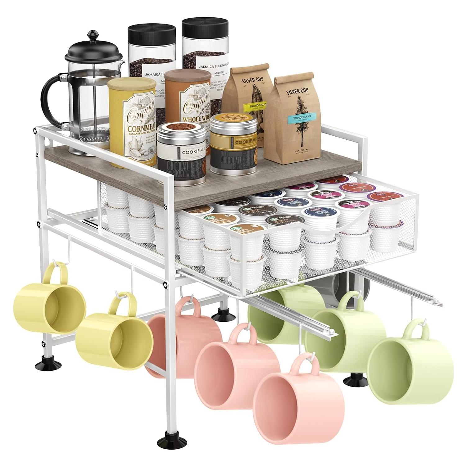 Organizador de Café Kssiaz con Soporte para Tazas y Cajón