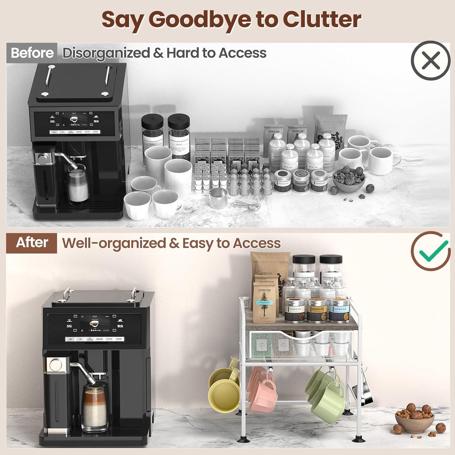 Organizador de Café Kssiaz con Soporte para Tazas y Cajón