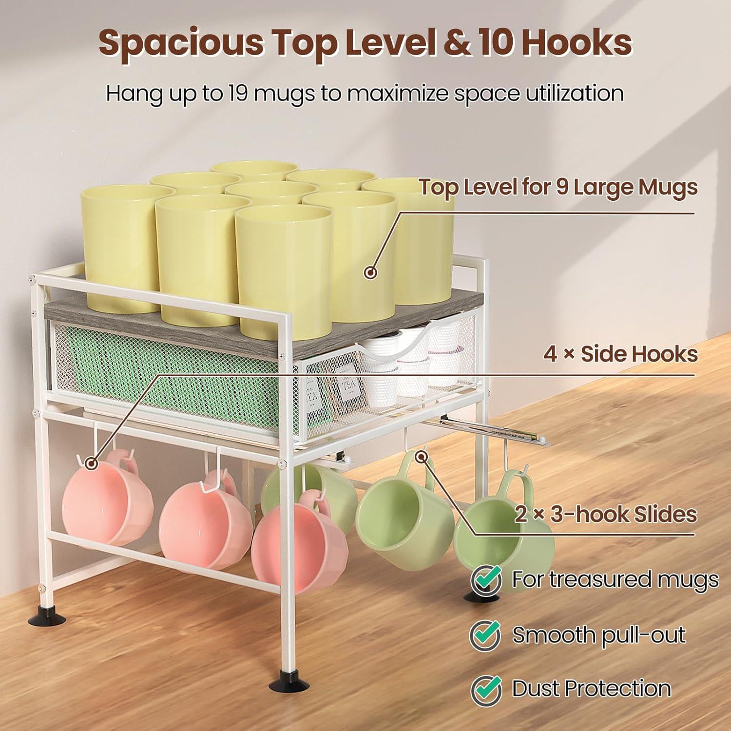 Organizador de Café Kssiaz con Soporte para Tazas y Cajón