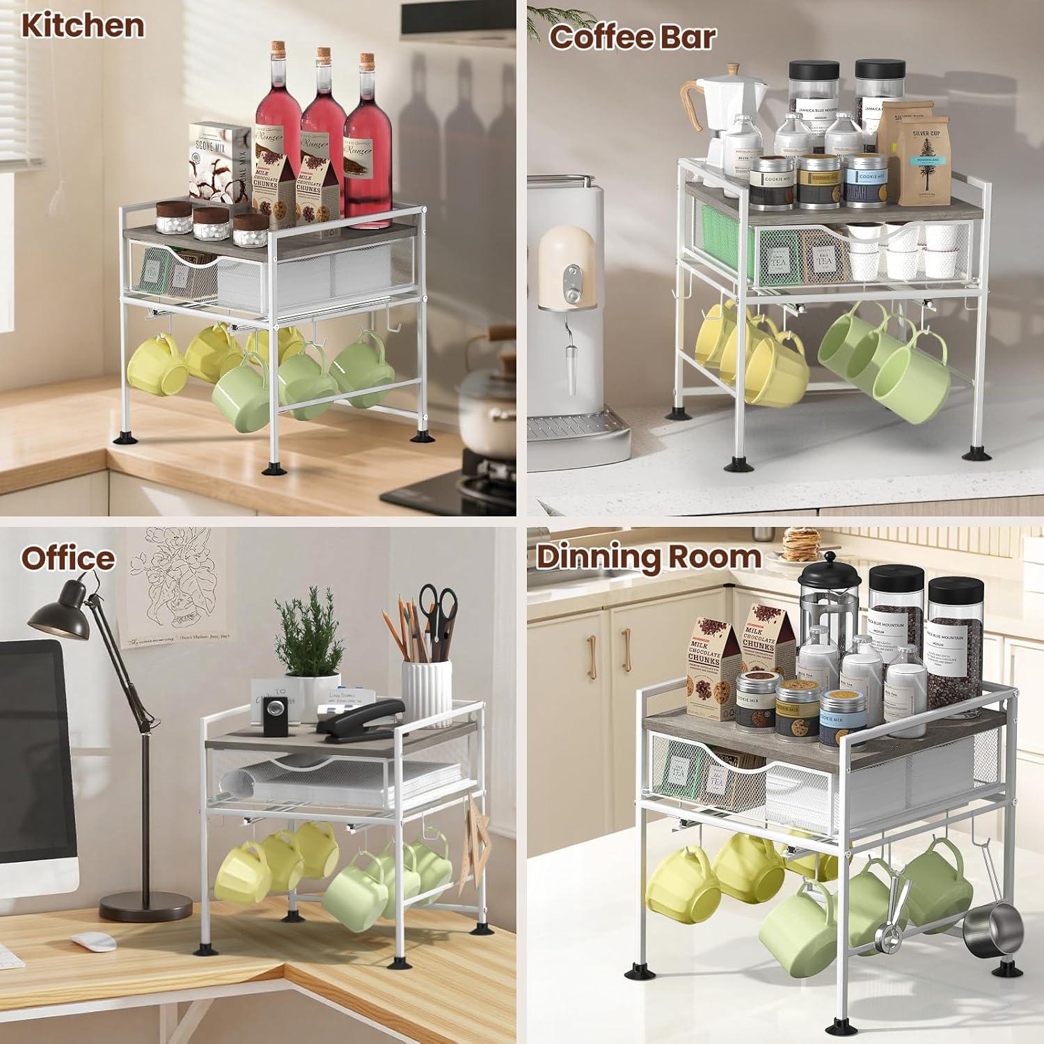 Organizador de Café Kssiaz con Soporte para Tazas y Cajón