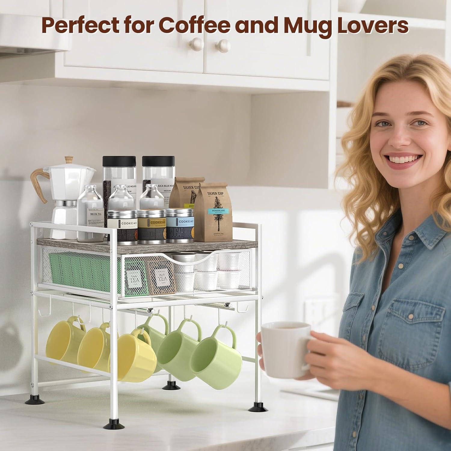 Organizador de Café Kssiaz con Soporte para Tazas y Cajón