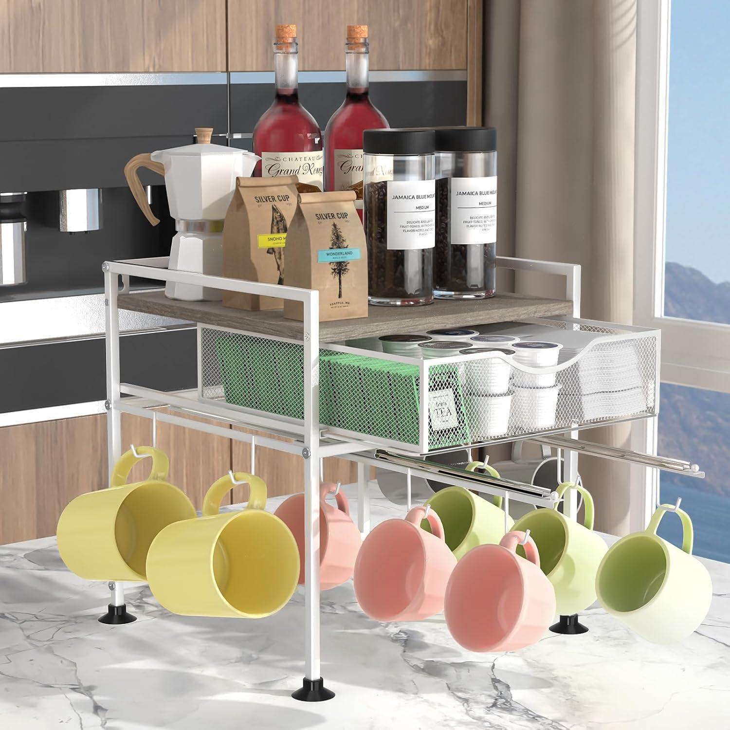 Organizador de Café Kssiaz con Soporte para Tazas y Cajón