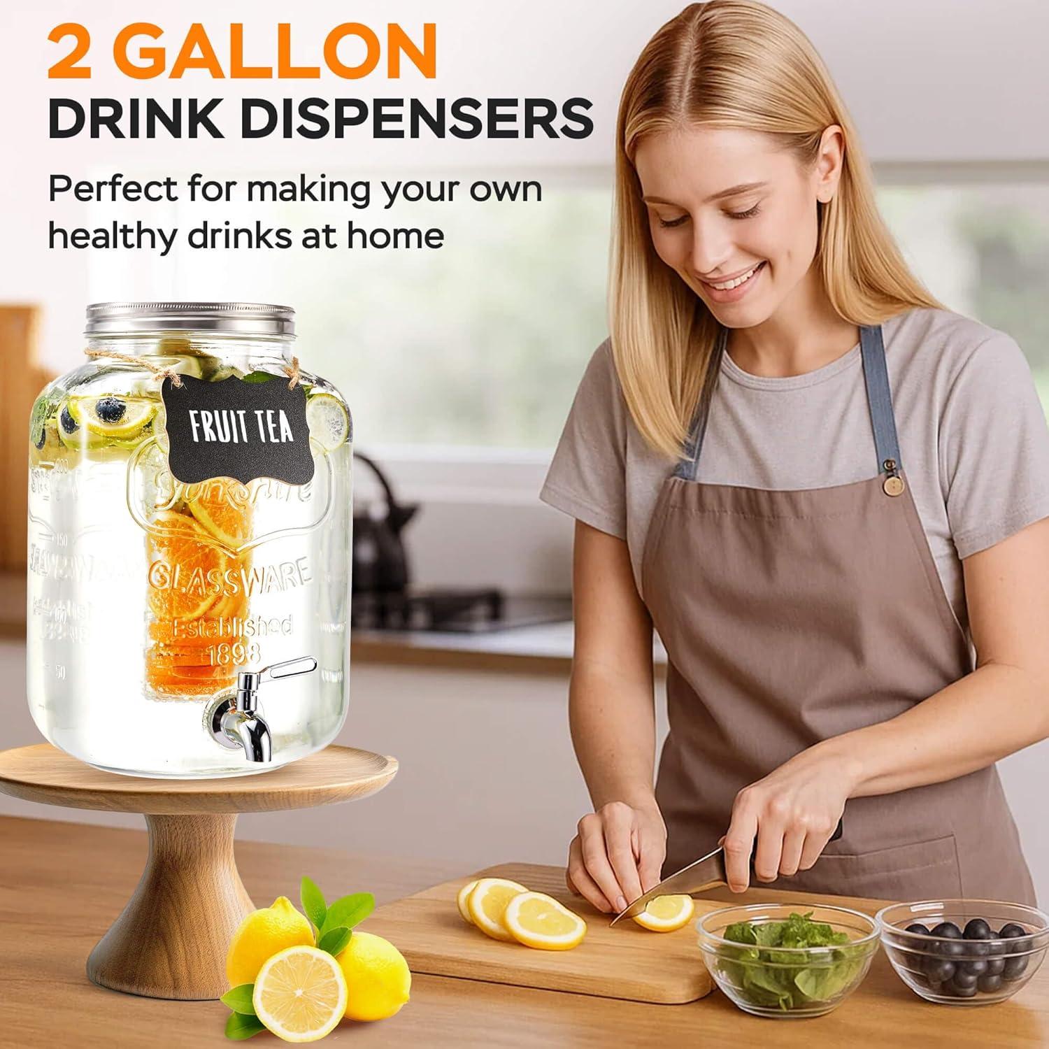 Dispensador de Bebidas de Vidrio JILLSKY 2 Galones con Grifo