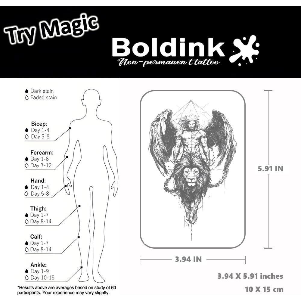 Tatuajes Temporales Boldink Ángels y León - 15 Días Impermeables