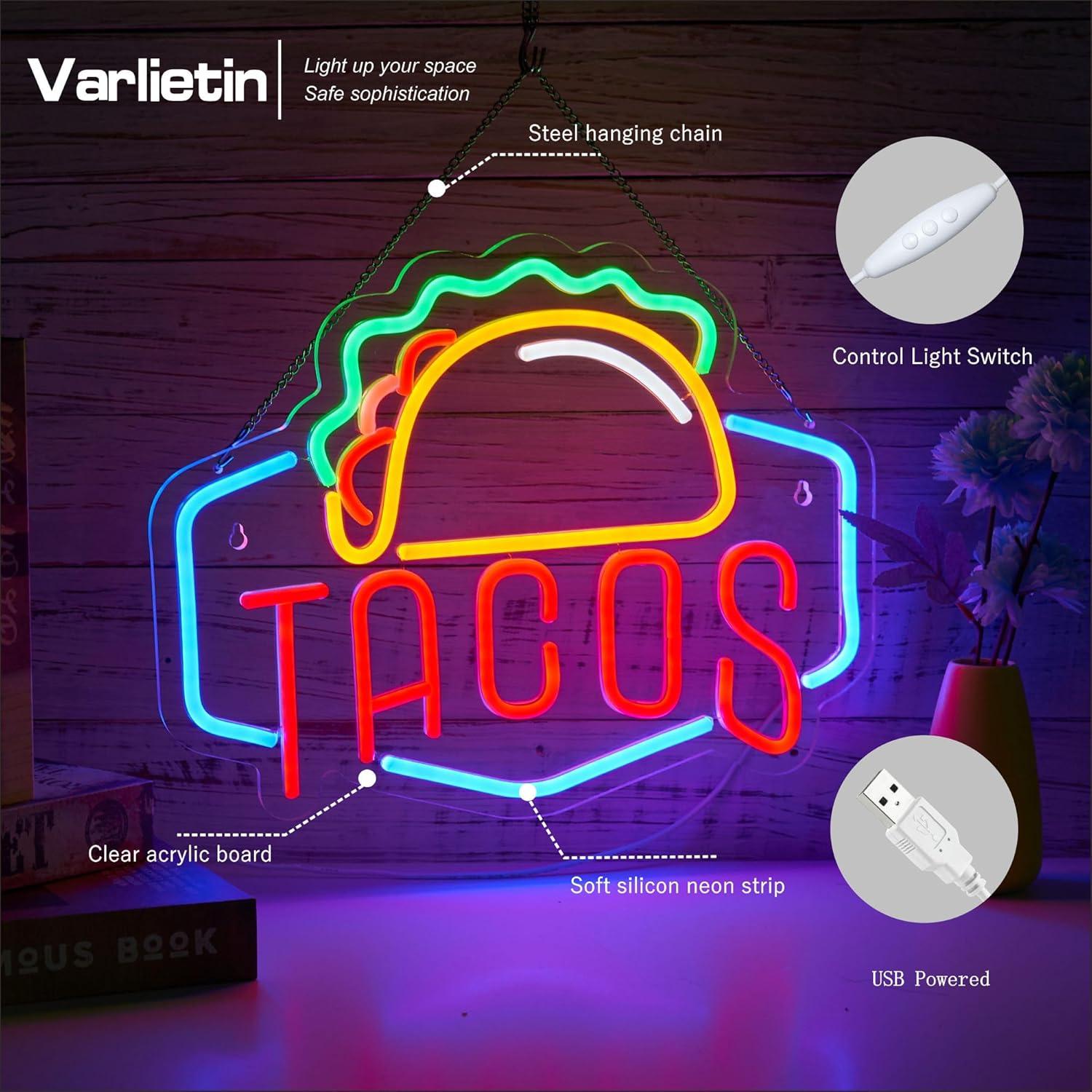 Letrero de Neón Tacos VarLietin 31x32 cm LED USB Decoración