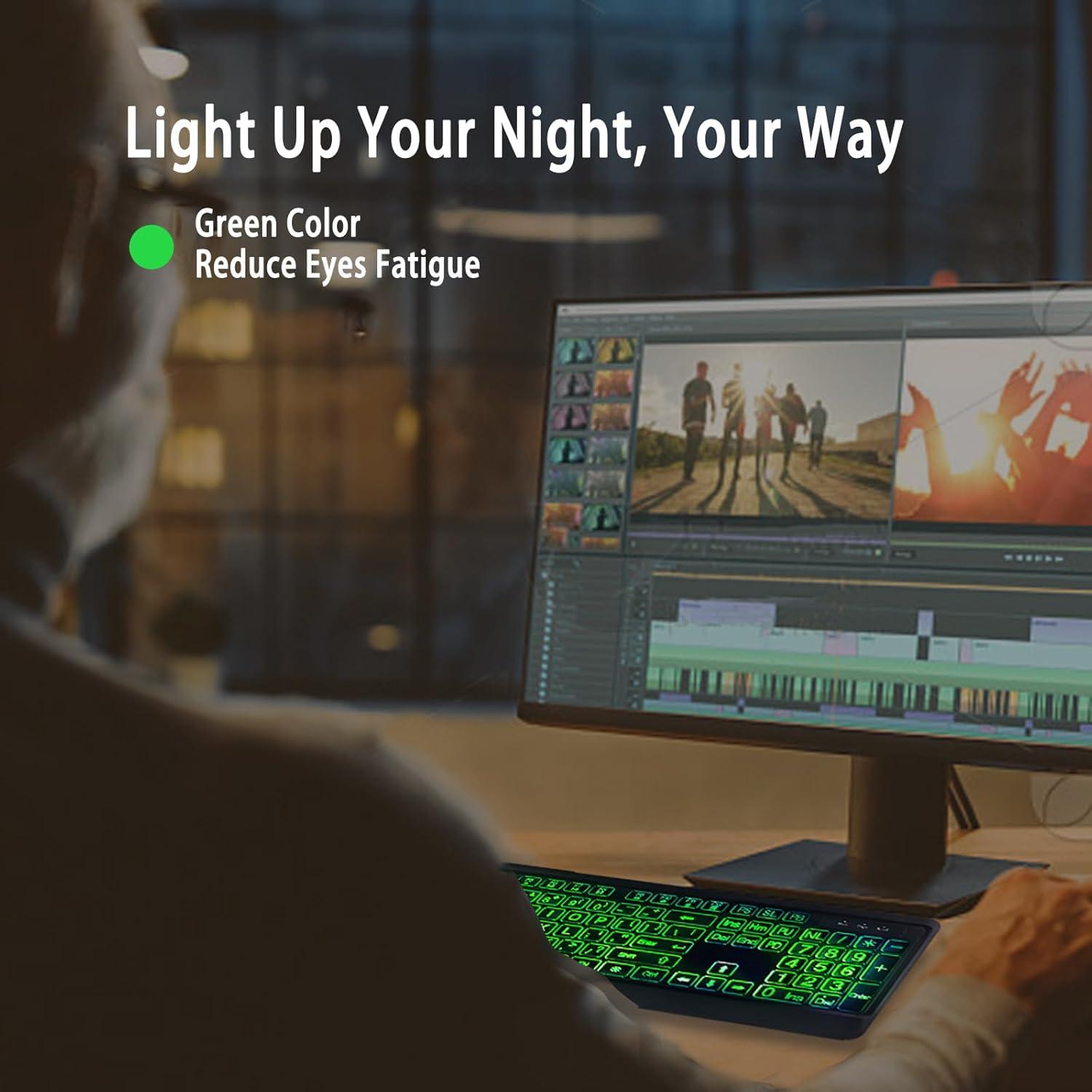 Teclado Retroiluminado USB ROSEPOO Grande 7 Colores Ergonómico