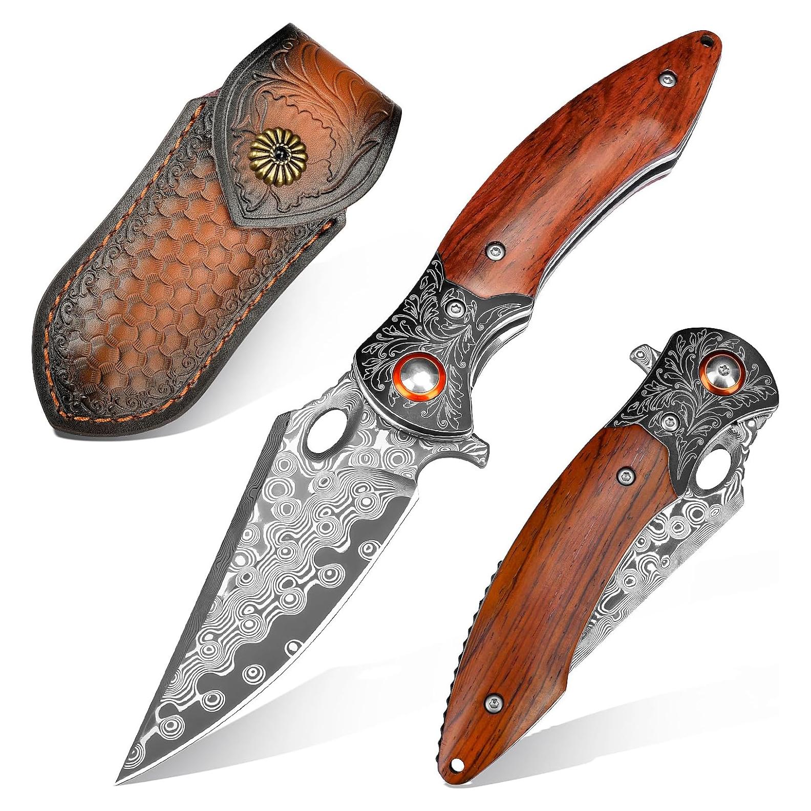 Cuchillo de bolsillo Zingbee Damasco 8.3 cm mango madera