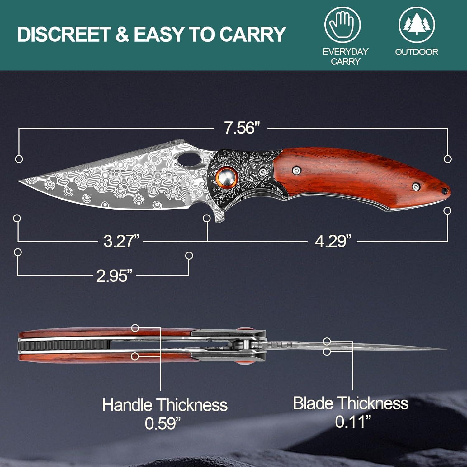 Cuchillo de bolsillo Zingbee Damasco 8.3 cm mango madera