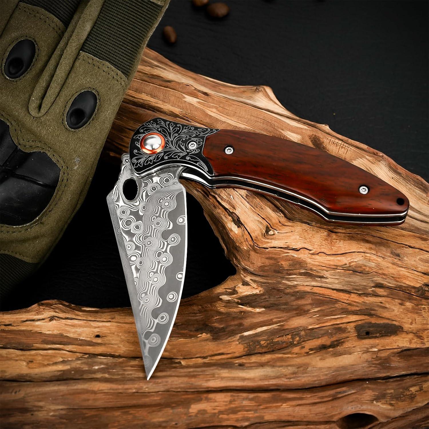 Cuchillo de bolsillo Zingbee Damasco 8.3 cm mango madera