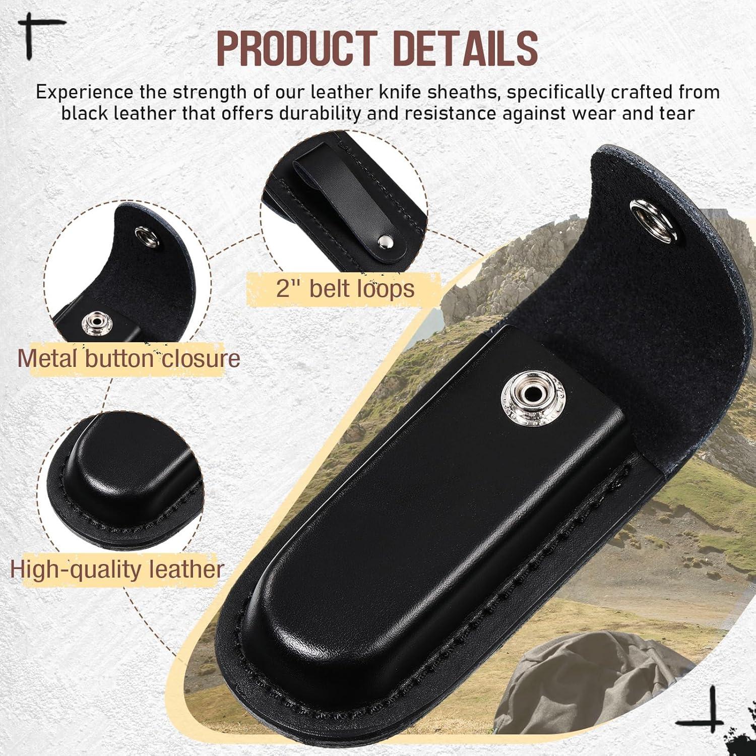 Funda de Cuchillo de Cuero Negro 10 cm con Cierre y Lazo