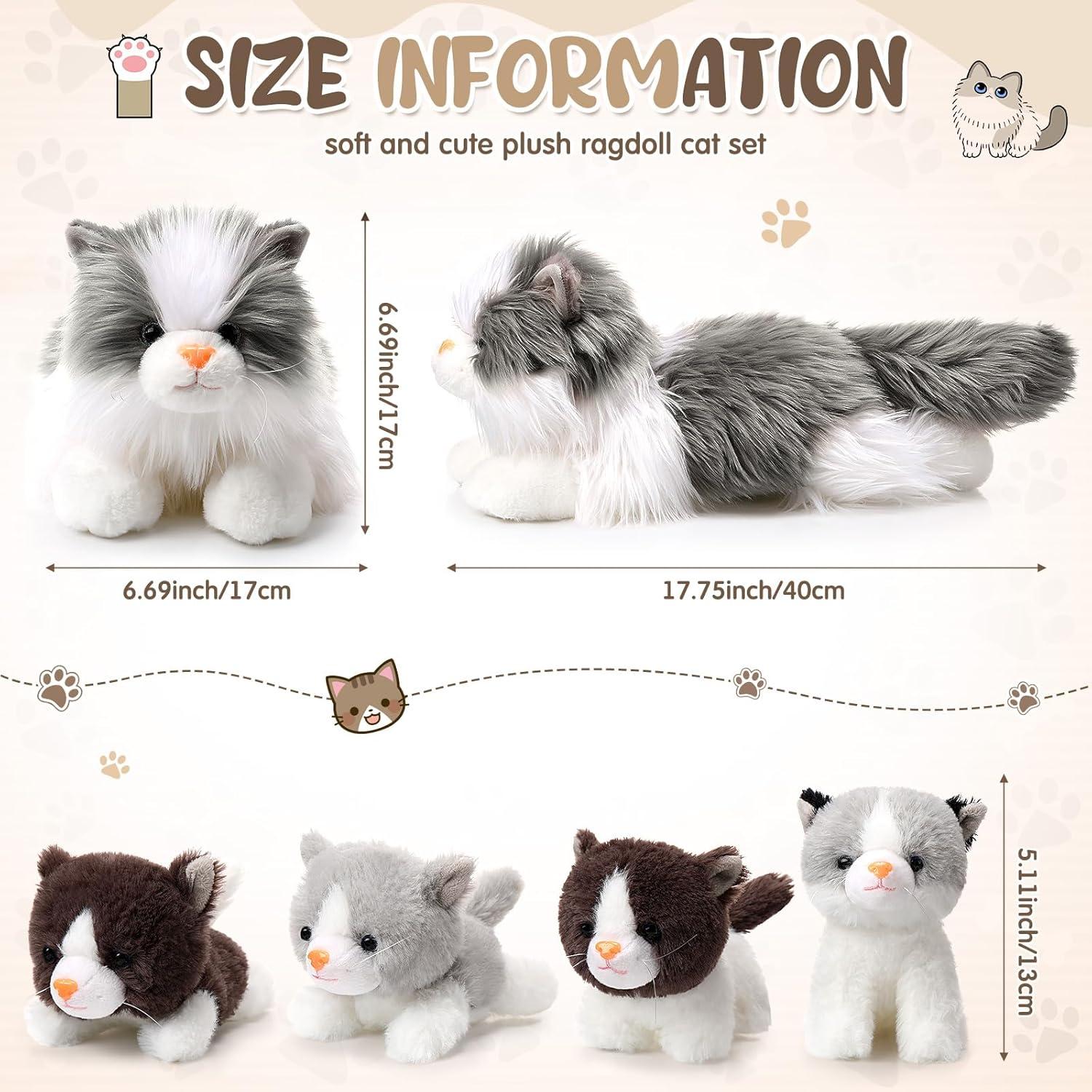 Set de Peluches Gato Ragdoll HyDren 5 Piezas Gris