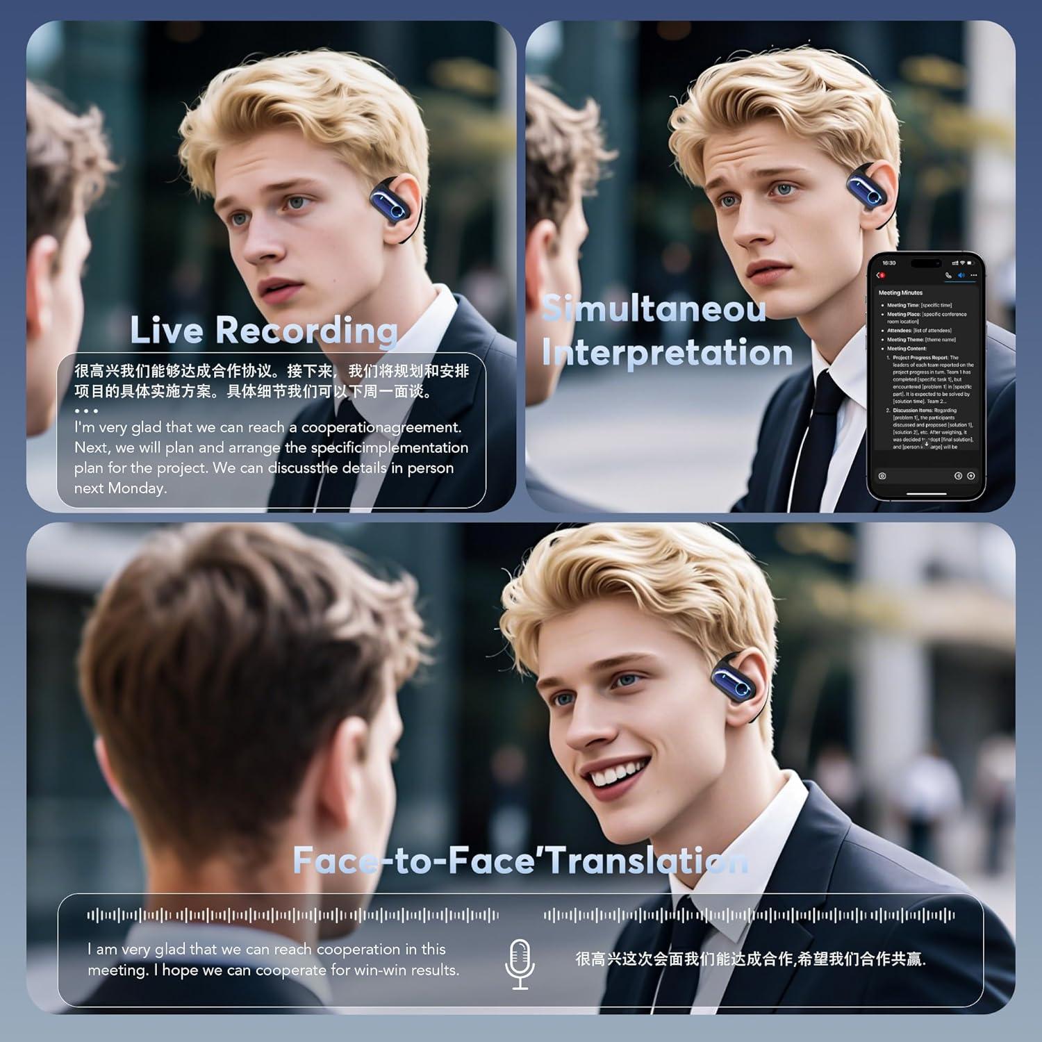 Auriculares de Traducción AI MOZC 4-en-1 Bluetooth 5.4 Azul