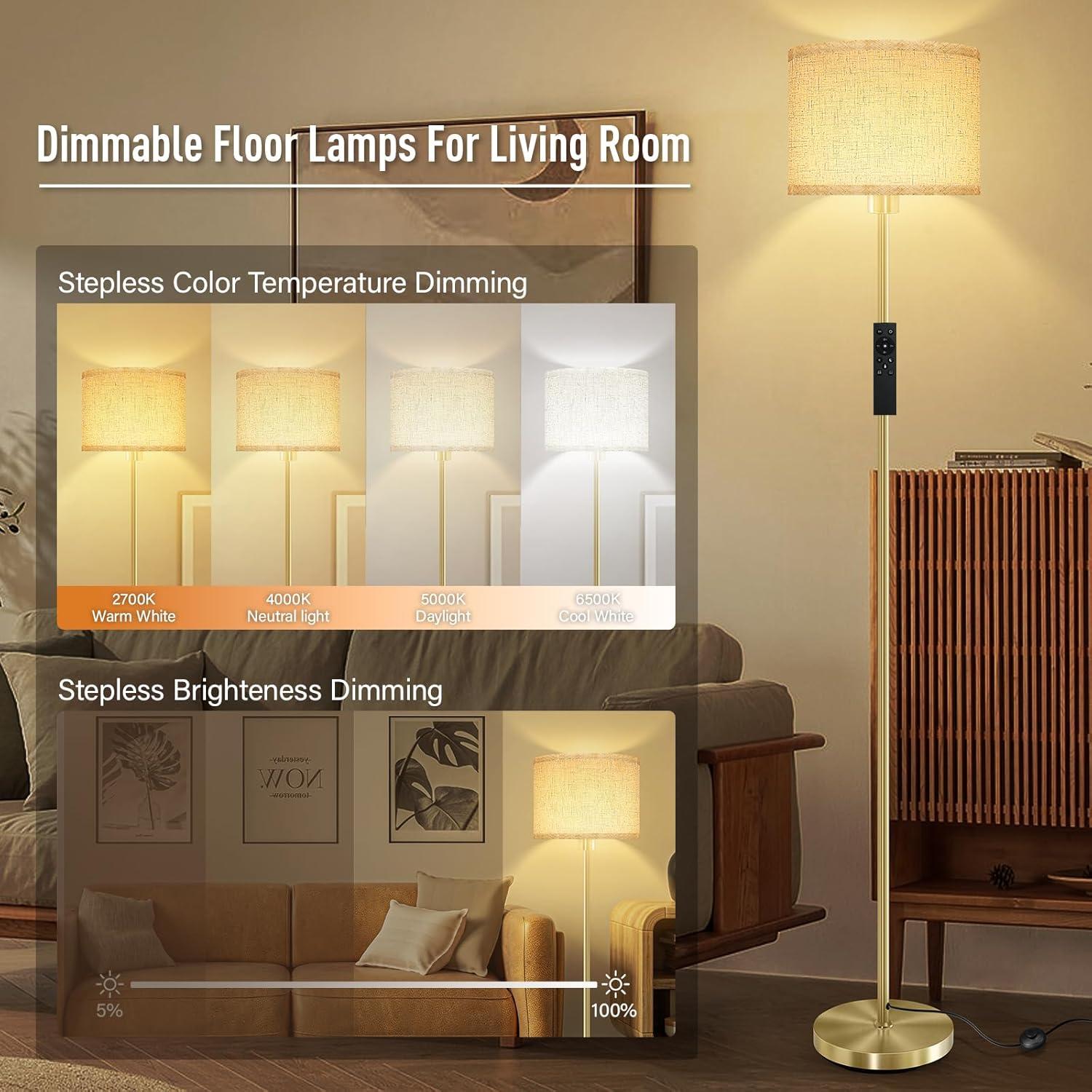 Lámpara de Pie LED Regulable Bricosmocon 10W Dorada 147cm