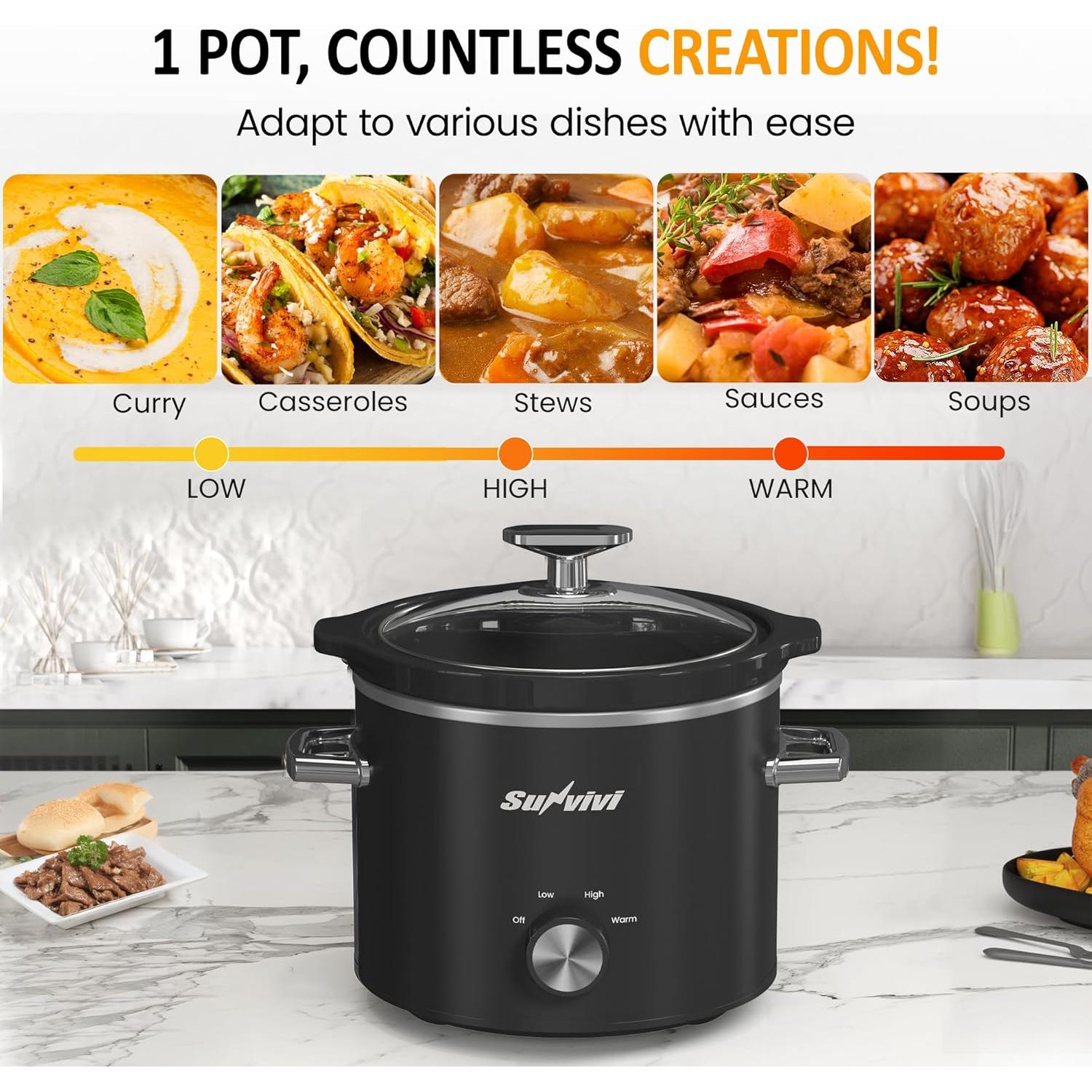 Olla de Cocción Lenta SUNVIVI 2QT Cerámica Desmontable Negra