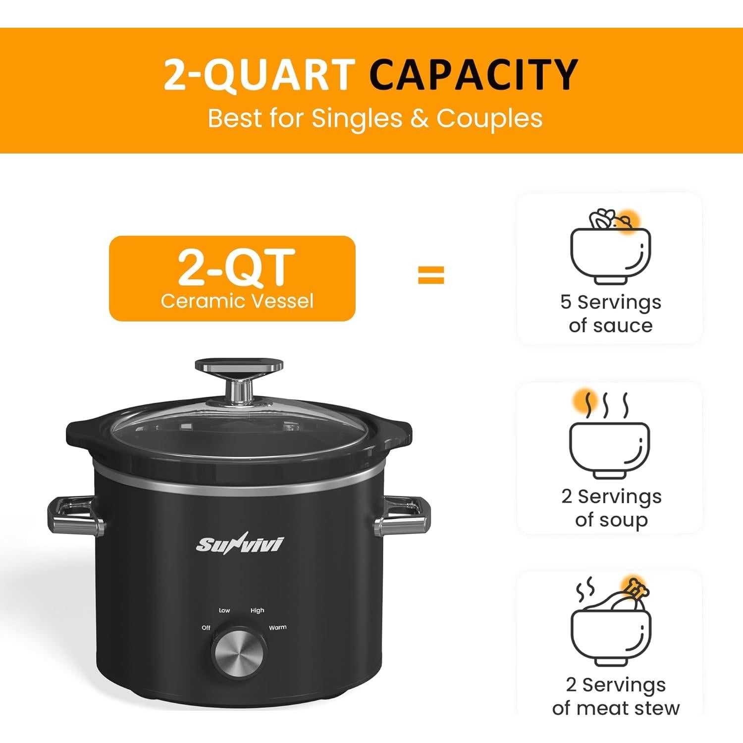 Olla de Cocción Lenta SUNVIVI 2QT Cerámica Desmontable Negra