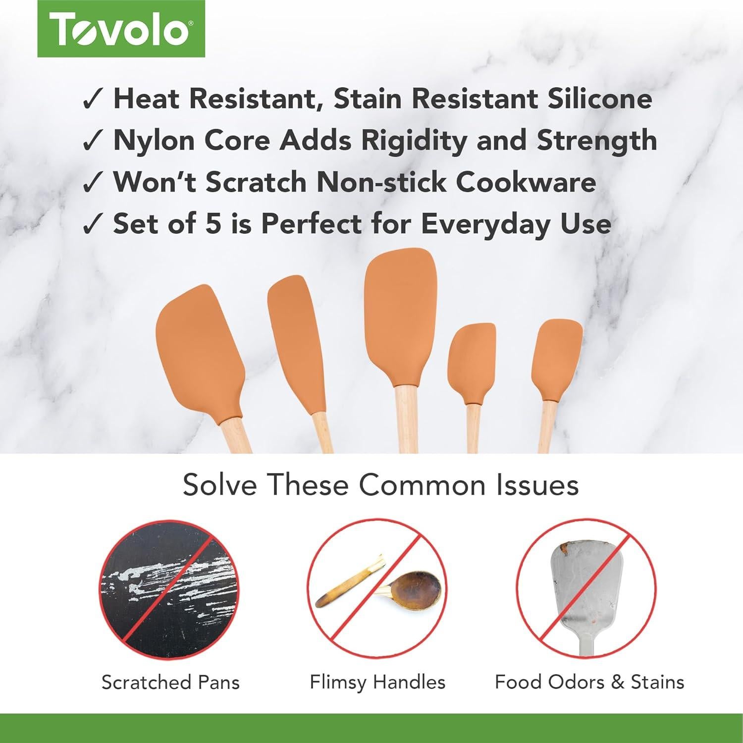 Juego de Espátulas de Silicona Tovolo 5 Piezas Mango Madera