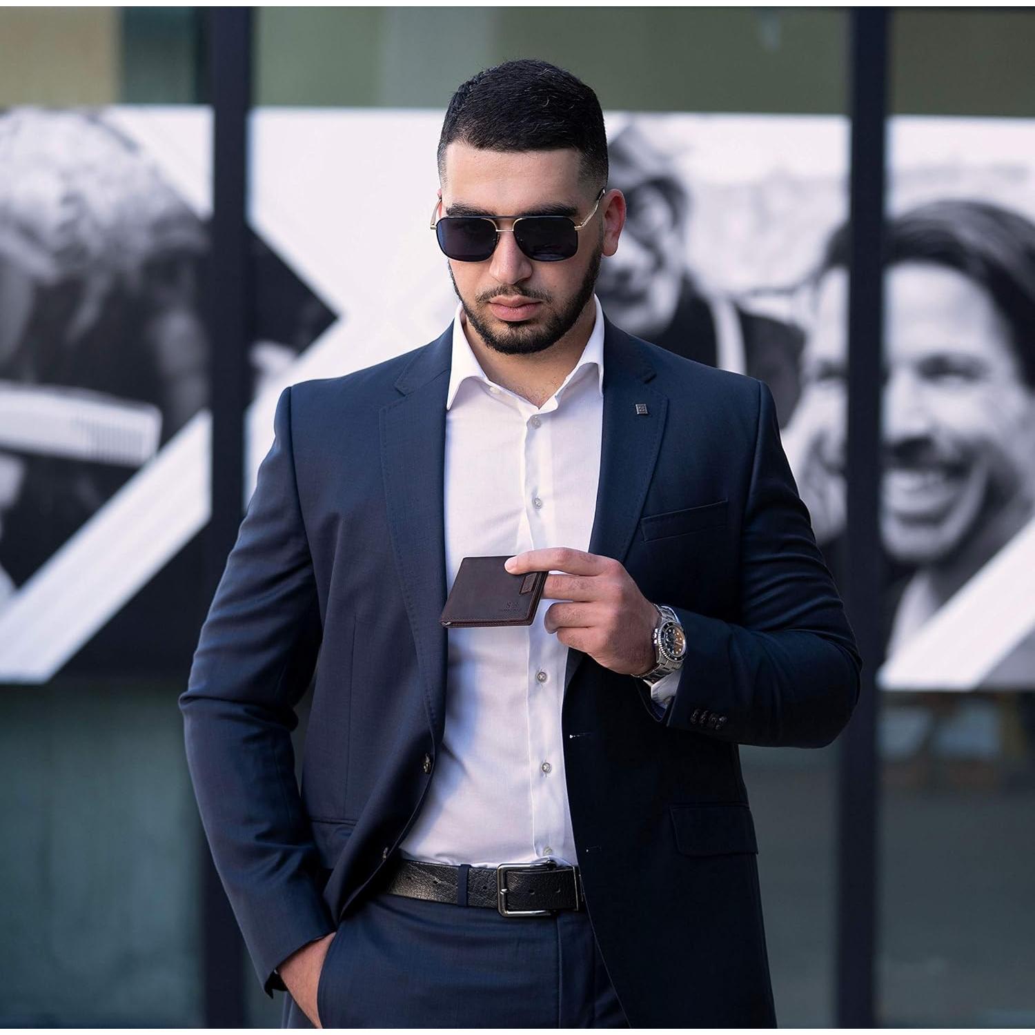 Billetera delgada SERMAN BRANDS con bloqueo RFID - Cuero marrón