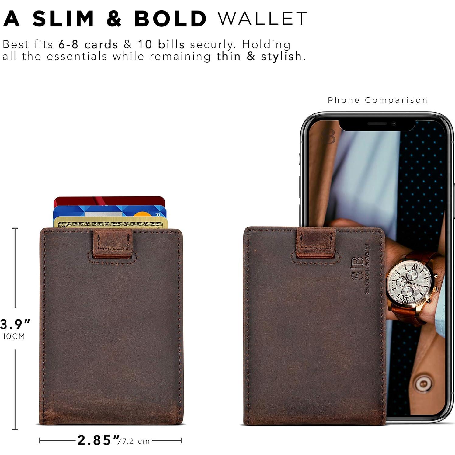 Billetera delgada SERMAN BRANDS con bloqueo RFID - Cuero marrón